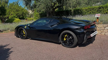 ferrari sf90 spider in black color for rent on french riviera and monaco