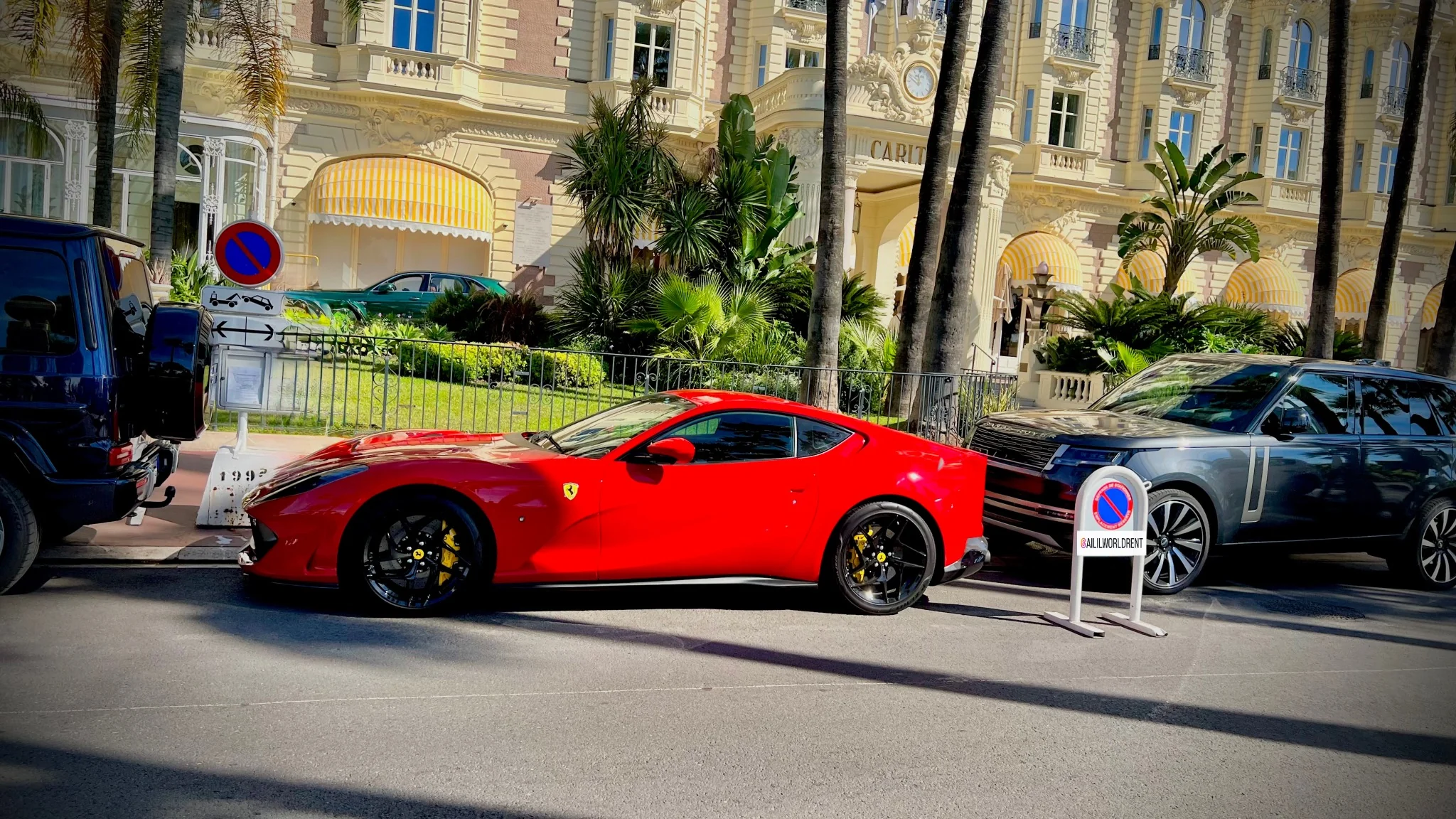 ferrari 812 superfast spider in red color delivered to carlton hotel in cannes