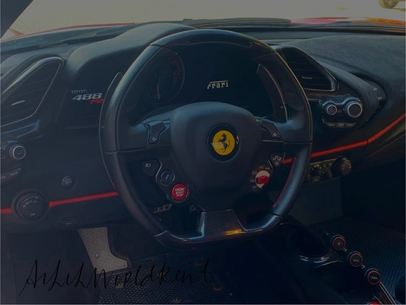 ferrari 488 pista steering wheel and cockpit in red and black alcantara