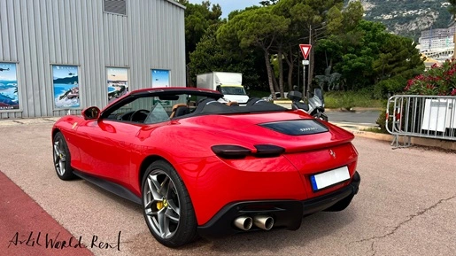 ferrari roma spyder rear diffusor car parked in monaco heliport