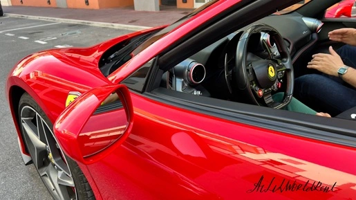 ferrari f8 tributo spider for rent in red color with black interior